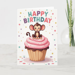 Playful Monkey Cupcake Birthday Card
