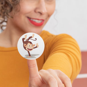 Playful Monkey Doing a Handstand Cute Animal Classic Round Sticker