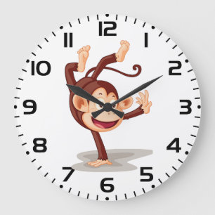 Playful Monkey Doing a Handstand Cute Animal Large Clock