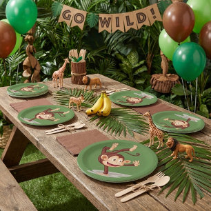 Playful Monkey Doing a Handstand Cute Animal Paper Plate