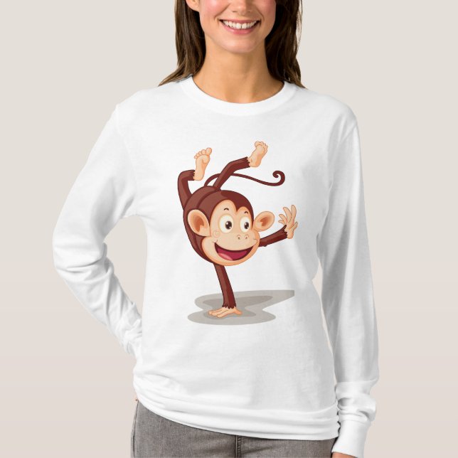 Playful Monkey Doing a Handstand Cute Animal T-Shirt (Front)