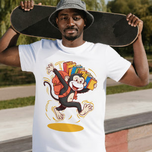 Playful Monkey with Books Fun & Educational Design T-Shirt