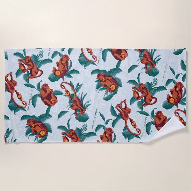 Playful Monkeys Pattern of The White Lotus Beach Towel (Front)