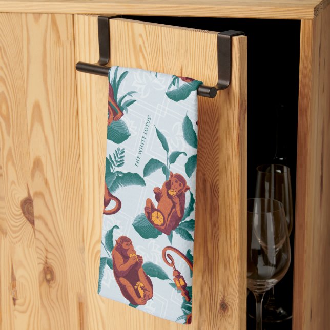 Playful Monkeys Pattern of The White Lotus Tea Towel (Thirds Fold)