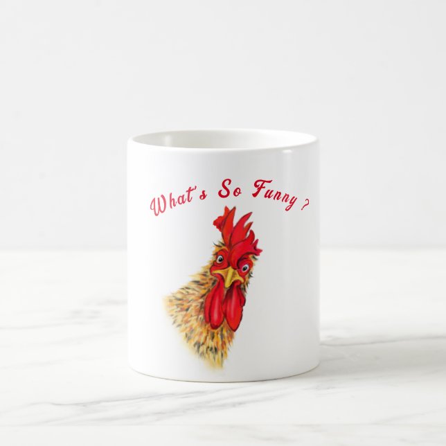Playful Mug Gift Surprised Rooster - Custom Text (Center)