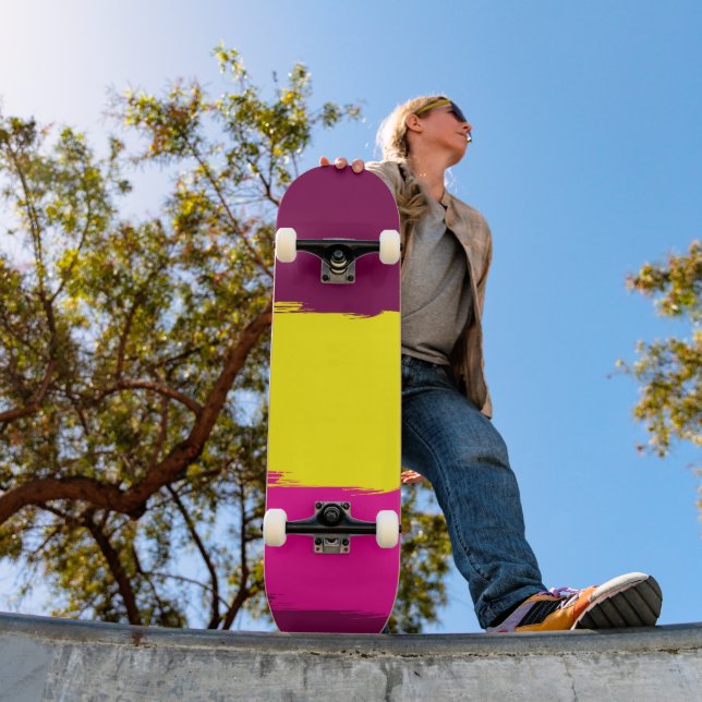 Playful Mulberry Pink Yellow Skateboard Deck (Outdoor 1)