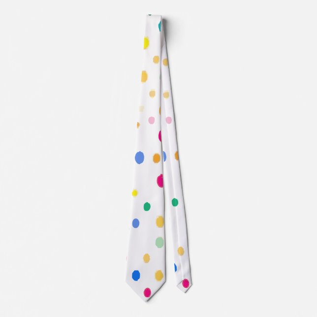 Playful Multi-Color Polka Dot Pattern on White Tie (Front)