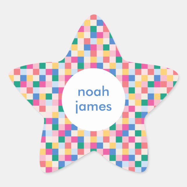 Playful Multicolor Blocks Pattern Star Sticker (Front)