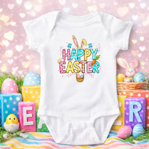 Playful Multicolored Easter Lettering Design  Baby Bodysuit