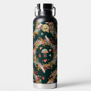 Playful Mushroom Wreaths and Hearts Water Bottle