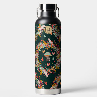 Playful Mushroom Wreaths and Hearts Water Bottle