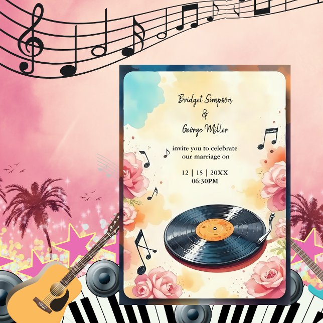 playful musical floral watercolor wedding  invitation (Creator Uploaded)