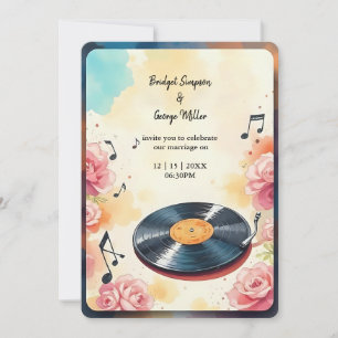 playful musical floral watercolor wedding invitation