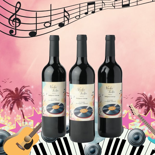 playful musical floral watercolor wedding wine label (Creator Uploaded)