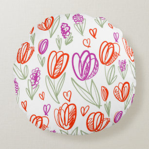 Playful naive tulip flower seamless pattern  round cushion