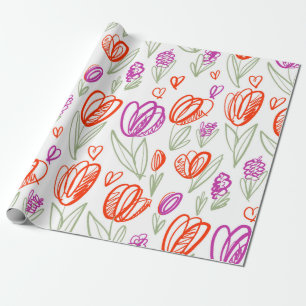 Playful naive tulip flower seamless pattern  wrapping paper
