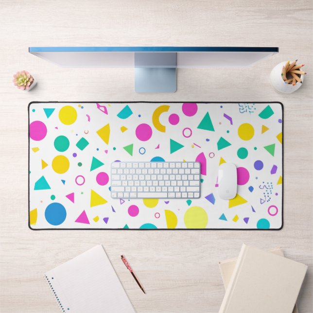 Playful Neon Memphis Geometric Retro Pattern Desk Mat (Office 1)