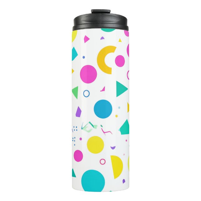 Playful Neon Memphis Geometric Retro Pattern Thermal Tumbler (Front)