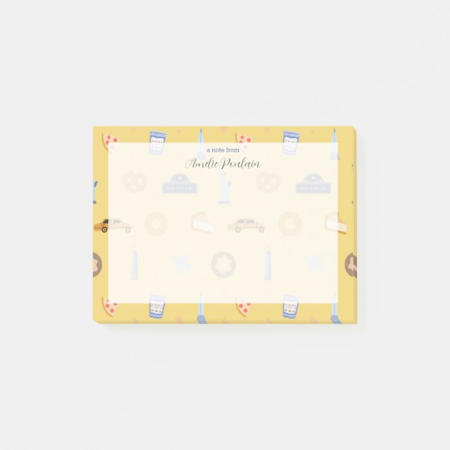 Playful New York City Pattern Custard Yellow Name  Post-it Notes (Front)