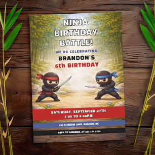 Playful Ninja Battle Bamboo Forest Kids Birthday Invitation