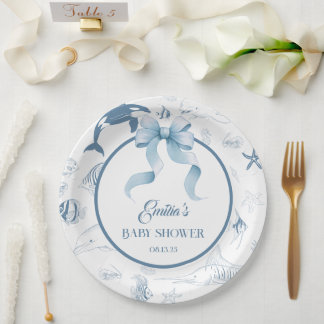 Playful Ocean Blue Sea Life Baby Shower Paper Plate