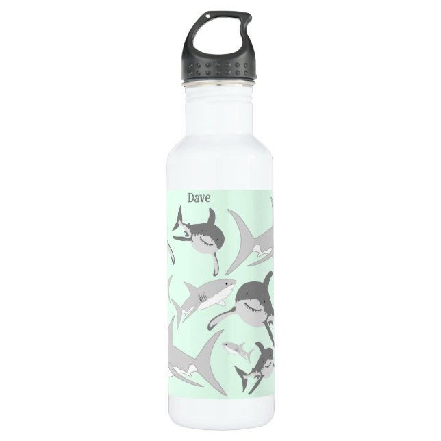 Playful Ocean Sharks Green Design 710 Ml Water Bottle (Front)