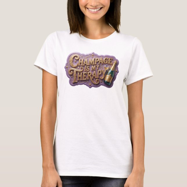 Playful Orange CHAMPAGNE IS MY THERAPY Slogan Tee (Front)