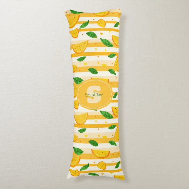 Playful Orange Slice Pattern with Green Leaves Body Cushion (Front Vertical)