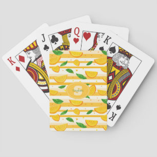 Playful Orange Slice Pattern with Green Leaves Playing Cards
