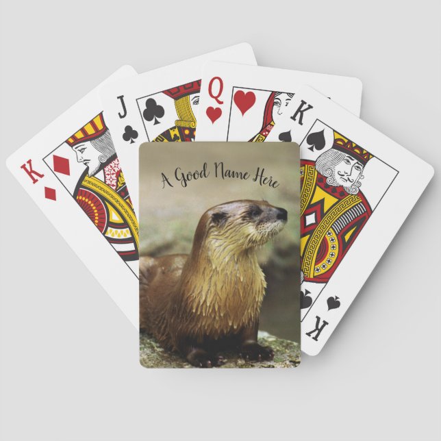 Playful Otter Portrait personalise with name Playing Cards (Back)