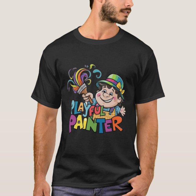 👕🎨 Playful Painter Dark T-Shirt 🎨👕 (Front)