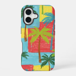 Playful Palm Trees – Summer Crayon Style Pattern iPhone 16 Case