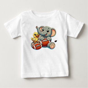 Playful Pals: Cartoon Elephant and Duck Baby T-Shirt
