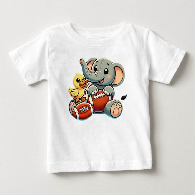 Playful Pals: Cartoon Elephant and Duck  Baby T-Shirt (Front)