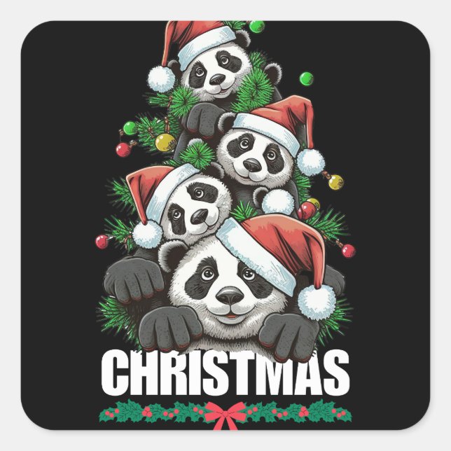Playful Panda Christmas Sticker (Front)