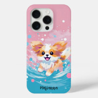 Playful Papillon Pup: Splash of Pink and Blue