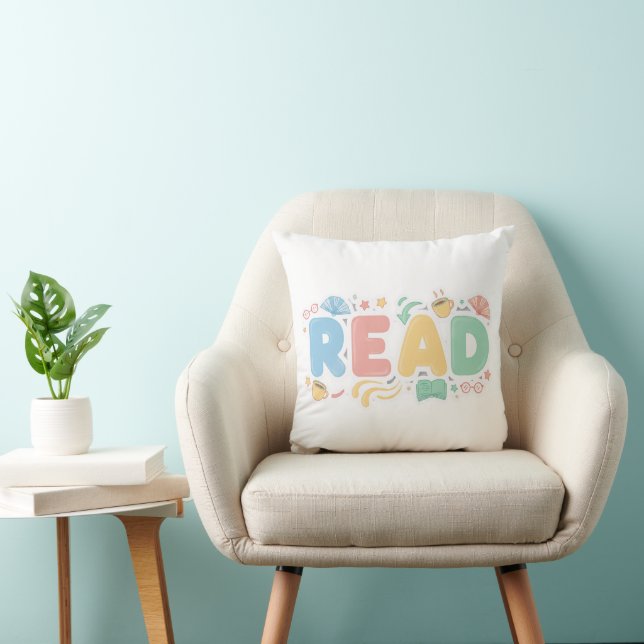 Playful Pastel Bubble "READ" Sticker Style Cushion (Chair)