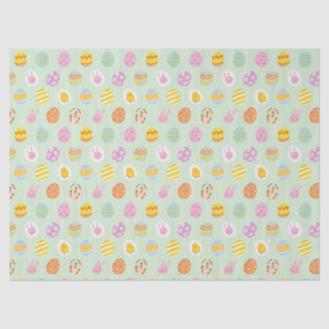 Playful Pastel Easter Eggs & Bunnies Spring Green  Tissue Paper (Front)