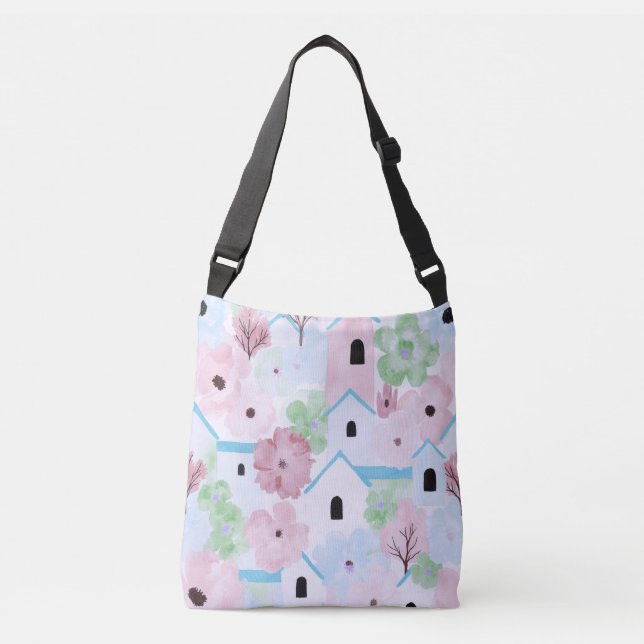 Playful Pastel Floral Pattern Crossbody Bag (Front)