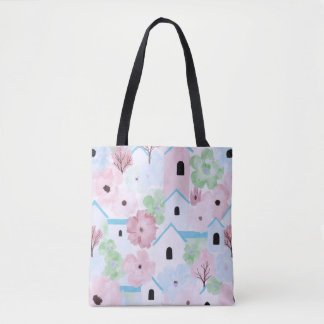 Playful Pastel Floral Pattern Tote Bag