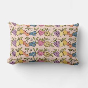 Playful Pastel Fruit Pattern in Pink Retro Style Lumbar Cushion