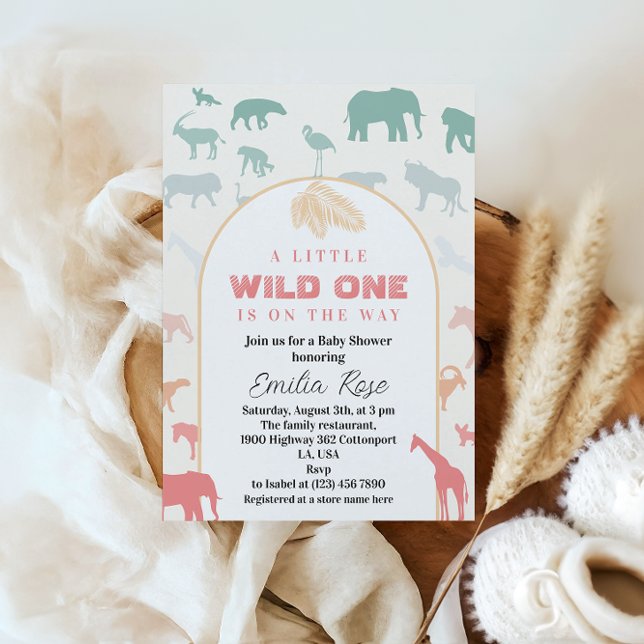 Playful Pastel Jungle Wild One Baby Shower Safari  Invitation (Creator Uploaded)