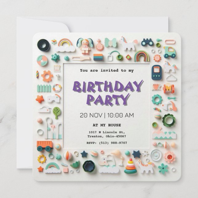 Playful Pastel Kids Birthday Invitation (Front)