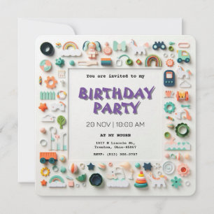 Playful Pastel Kids Birthday Invitation