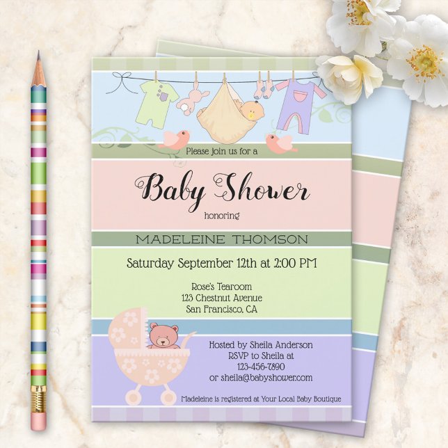 Playful Pastel Striped Baby Shower Invitation (Creator Uploaded)