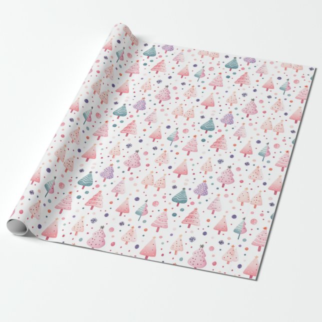 "Playful Pastel Trees Pattern" Wrapping Paper (Unrolled)