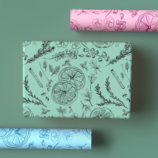 Playful Pastel Whimsical Modern Nordic Line Art Wrapping Paper Sheet