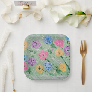 Playful Pastels Floral, 7" Square Paper Plates