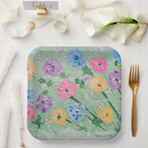 Playful Pastels Floral, 9" Square Paper Plates