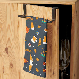 Playful pattern of orange pumpkins kitchen towel
